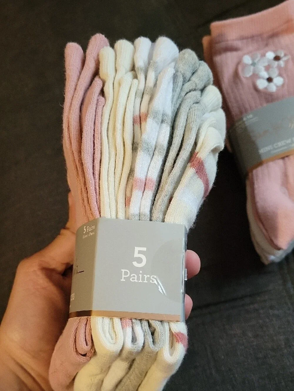 Pink Mini Crew Socks - Floral Embroidered (5-Pack)